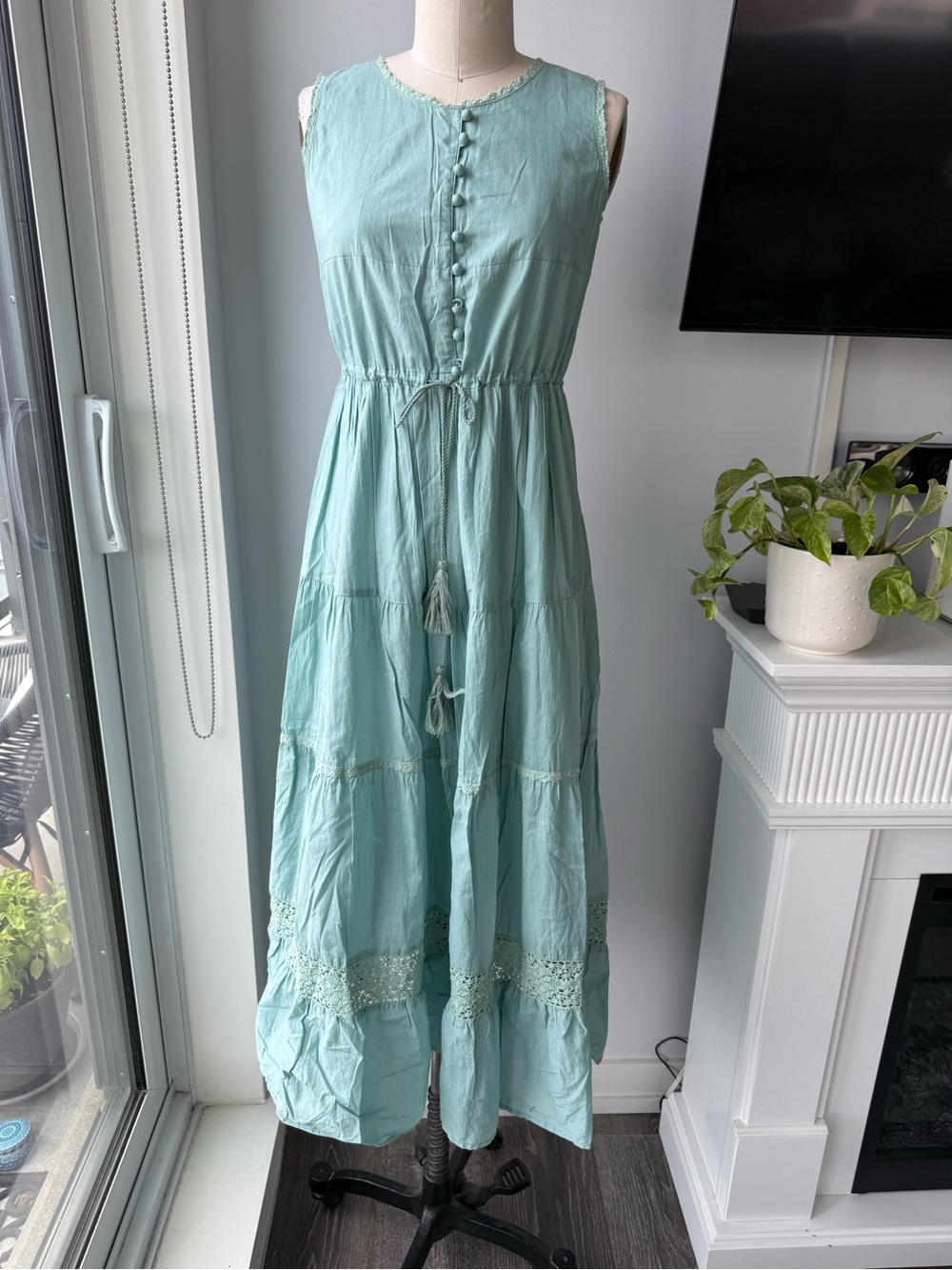 Sleeveless Maxi Dress with Tassel Tie
